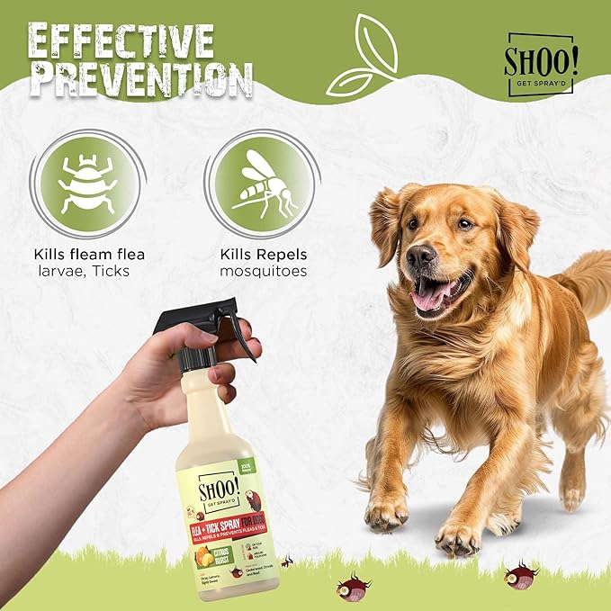 Shoo! Flea & Tick Spray for Dogs and Home | Plant Based, Natural Oils, Chemical Free Formula | Kills, Repels, Prevents | 16 oz (Citrus Burst)-Mewly Pet
