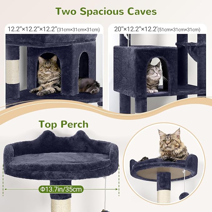 Globlazer Heavy Duty Cat Trees for Large Cats, Sturdy 72in Maine Coon Cat Tree for Large Cats 20 lbs+ Heavy Duty Cat Tower for Adult Biggest Cat with 6 Scratching Posts, Hammock, S72, Smoky Gray-Mewly Pet