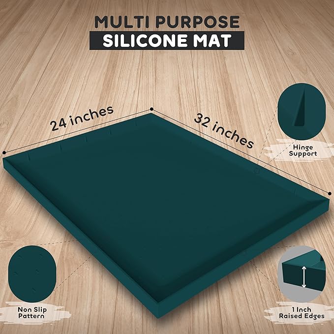 32x24x1” XL Dog Food Mat - All Purpose Under Sink Liner, Washer and Dryer Covers for The Top, Silicone Griddle Mat for Blackstone - Raised Edges Dog Mat for Food and Water Prevent Spill, Waterproof-Mewly Pet