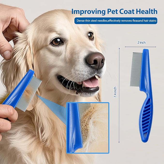 4Piece Dog Grooming Brush Set with Grooming Gloves, Deshedding Comb & Massage Bath Brush - Multifunctional Pet Hair Removal Tools for Shedding, Bathing, Brushing (Blue)-Mewly Pet