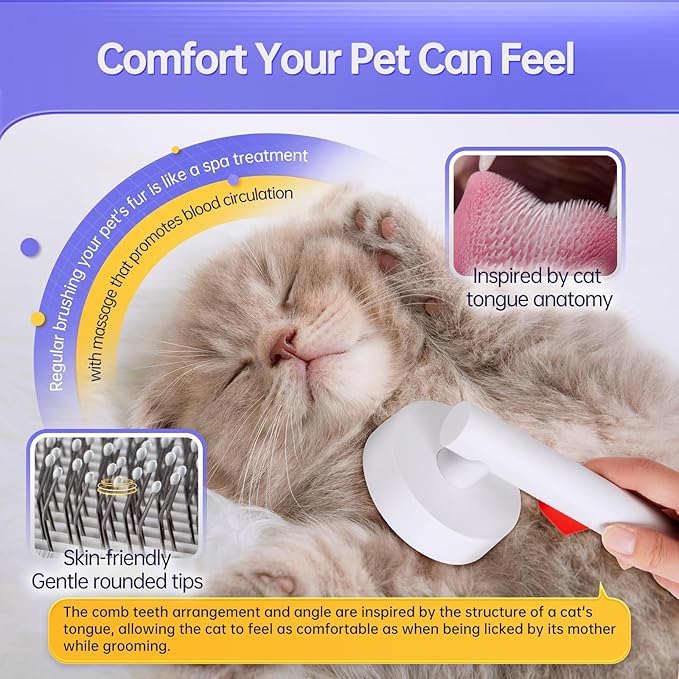 Cat Brush for Shedding with One-Click Button, Pet Comb for Indoor Cats, Suitable for Long or Short Haired Cats, Small and Medium Dogs, Grooming for Puppy Kitten Massage Removes Loose Fur-Mewly Pet
