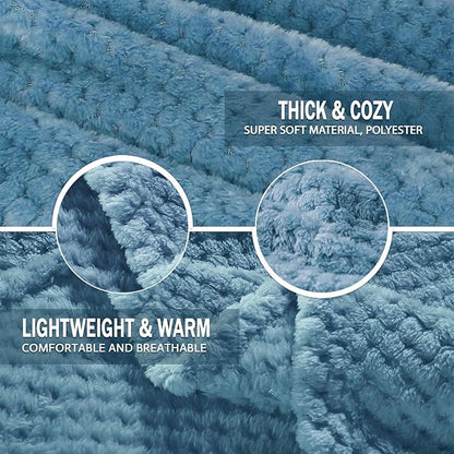 Exclusivo Mezcla Fleece Bed Blanket Twin Size, Super Soft and Warm Blankets for Couch, Sofa and Bed Waffle Textured, Cozy, Fuzzy and Lightweight (Slate Blue, 60x80 inches)