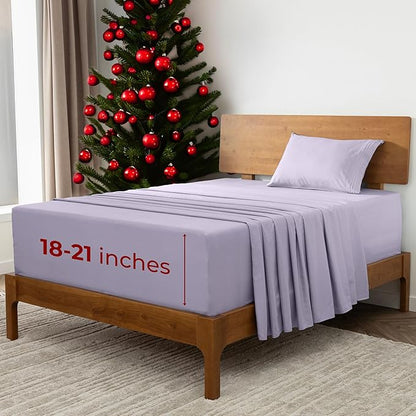 Mellanni Extra Deep Twin XL Sheets - 3 PC Iconic Collection Bedding - Hotel Luxury, Ultra Soft, Cooling Bed Sheets - Wrinkle, Fade, Stain Resistant (Twin Extra Long, Lavender)