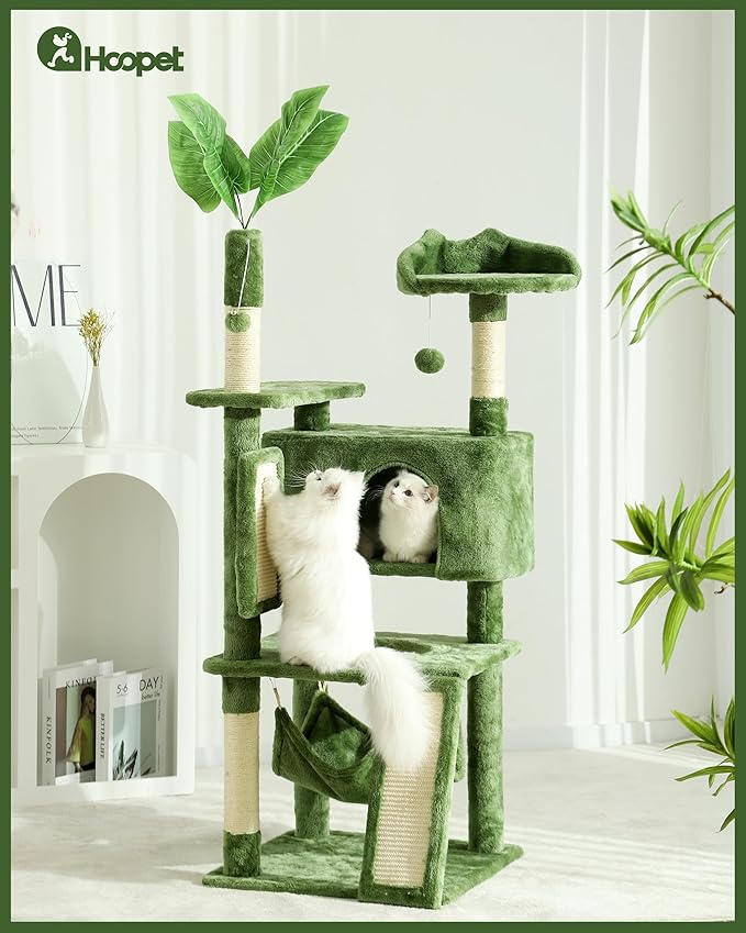 Hoopet 63IN Cat Tree Tower for Indoor Cats Large Adult, Cat Scratching Posts Featuring with Scratching Boards, Wide Plush Perch and Interactive Dangling Balls Ideal for Multi-Cat Households-Mewly Pet