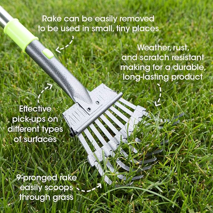 Aluminum Telescoping Metal Handled Poop Tray with Rake Sturdy Lightweight Pooper Scooper Extends 43" Long Scoop Great for Large & Small Dogs (2154)-Mewly Pet