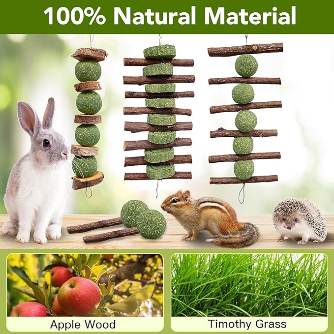 3 Pcs Bunny Chew Toys with 3 Pcs Rabbit Chew Lollipop for Teeth Grinding, Improve Dental Health, Treats for Rabbits Guinea Pigs Chinchillas Bunnies Hamsters-Mewly Pet