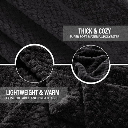 Exclusivo Mezcla Fleece Bed Blanket Twin Size, Super Soft and Warm Blankets for Couch, Sofa and Bed Waffle Textured, Cozy, Fuzzy and Lightweight (Black, 60x80 inches)