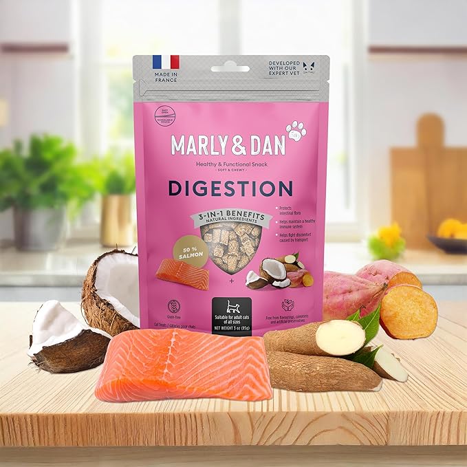 Marly & Dan Salmon Treats for Cats with Sweet Potato & Tumeric, Tummy & Digestion Recipe, 3-oz Bag-Mewly Pet