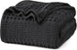 PHF 100% Cotton Waffle Weave Blanket King Size for Bed, Soft Lightweight & Breathable, All-Season Comfort, Luxury Aesthetic Woven Bedding for Home Decor, 108"x90", Black