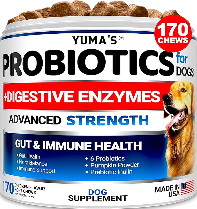 Probiotics for Dogs and Digestive Enzymes - 170 Dog Probiotics Chews - Dog Probiotic - Anti Diarrhea, Upset Stomach & Gas Relief, Constipation, Canine Prebiotic - Pet Fiber Supplement - Gut Health-Mewly Pet