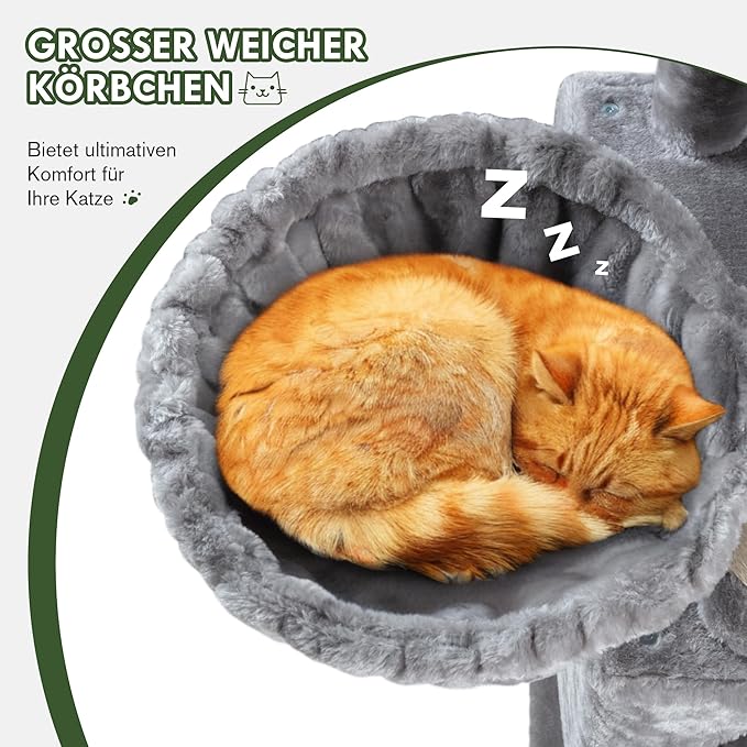 MUTICOR 66 Inches Multi-Level Large Cat Tree Tower for Indoor Big Feline/Cozy Plush Perches/Condo/Sisal Scratching Posts/Hammock and Baskets/Activity Center Play House/Wide Base/Dark Grey-Mewly Pet