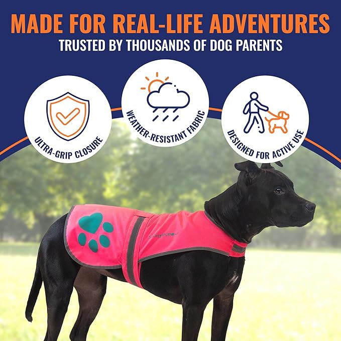 Dog Reflective Vest – Hi-Vis Fluorescent Visibility That Helps to Safeguard Your Pet On/Off Leash in Urban & Rural Areas (Pink, X-Large)-Mewly Pet