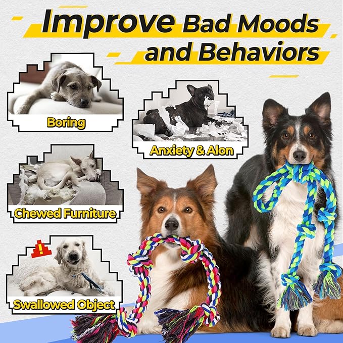 Heavy Duty Dog Rope Toys for Aggressive Chewers, Tough Tug of War Dog Toys for Large, Medium & Small Dogs – 5 Pack Including 2 Ropes & 3 Supplies-Mewly Pet