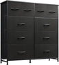 WLIVE Dresser for Bedroom with 10 Fabric Drawers, Tall Chest Organizer Units for Clothing, Closet, Storage Tower with Cabinet, Metal Frame, Wooden Top, Black Dresser for Living Room