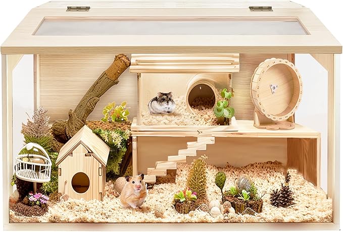 Prolee Hamster Cage Chew Proof, Mice and Rat Habitat Openable Top with Acrylic Sheets, Hamster Habitat Solid Built (24”L x 16" W x 16" H)-Mewly Pet
