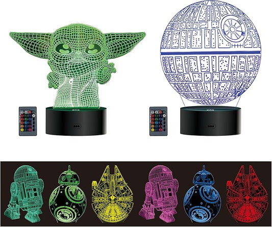 MOSSOM 2 Bases 5 Patterns Star Wars Gifts 3D Illusion Lamp - Star Wars Toys LED Night Light for Kids Room Decor, 7 Color Change, Cool Gifts for Men, Women, Boys, Girls