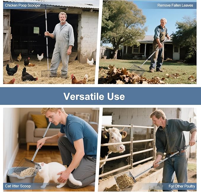 15" Widely Chicken Coop Poop Scooper- Ergonomic Chicken Poop Scooper with 38" to 77" Adjustable Long Handle, Extra-Large Scoop for Sand and Litter, Easy-to-Clean, Multi-Scene Use for Poultry-Mewly Pet