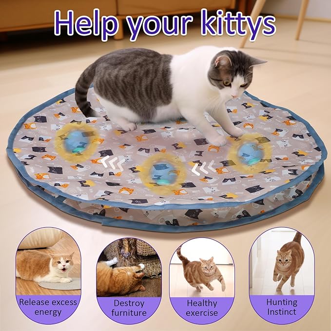 Interactive Cat Toys Ball Fast Rolling in Pouch, Motion Activate Chirping Cat Toy Hide and Seek Mouse Catching Game (Blue)-Mewly Pet