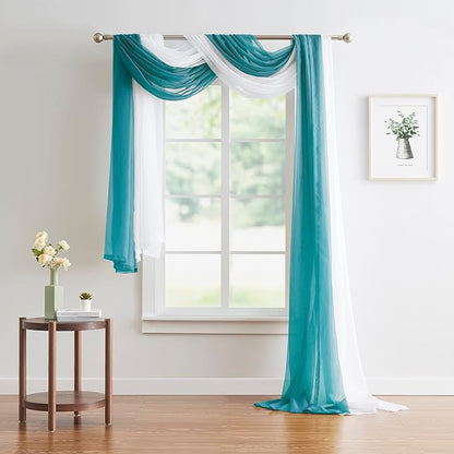 Warm Home Designs 30 Feet Long Sheer Green Teal Window Scarf. These XXL Length Valance Window Scarves 54 X 360 Inches in Size. Great as Bed Canopy or Wedding Arch Draping Fabric. AM Teal 360"
