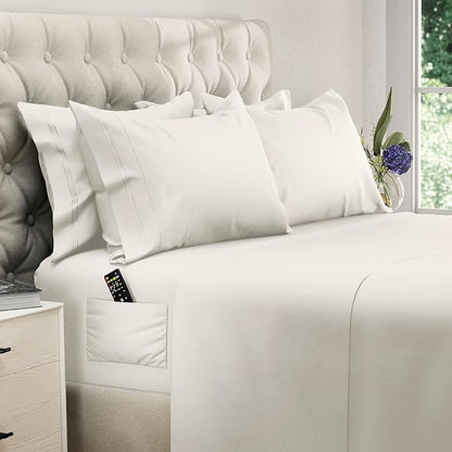 DREAMCARE King Size Sheets Set – 6 pcs Cooling Bed Sheets – up to 21” Deep Pocket King Sheet Set – 2500 Supreme Collection – Extra Soft 100% Brushed Microfiber Hotel Luxury with Side Pocket – Ivory