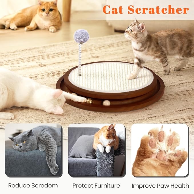 Cat Scratcher, Cat Natural Sisal Scratching Pad, Kitten Interactive Toy with Ball Track Spring Ball for Chasing Hunting Mental Physical Exercise Puzzle-Mewly Pet
