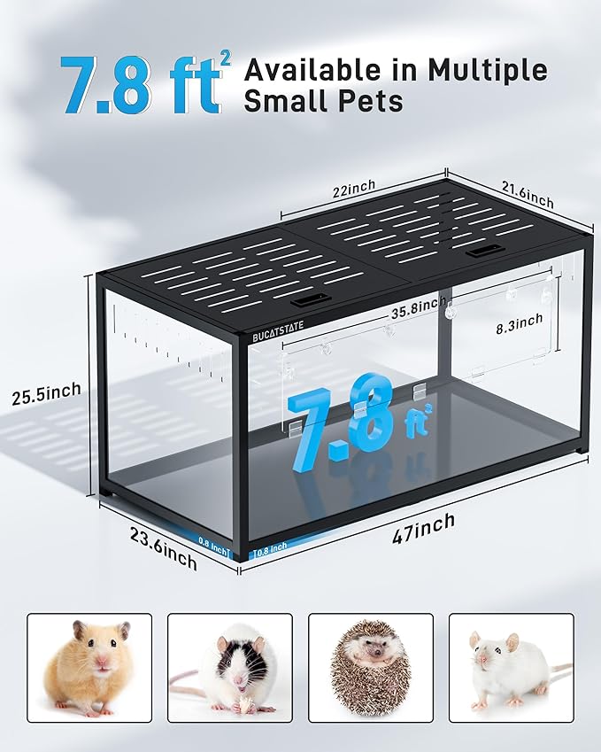 BUCATSTATE Hamster Cage Metal 3.0 - Chewproof Large Rat Cage Stackable with Top Access Easy Assemble 47L x 23.6W x 25.5H Inches Dwarf Syrian Hamster Tank for Gerbil Mouse (7.75 ft², Black)-Mewly Pet
