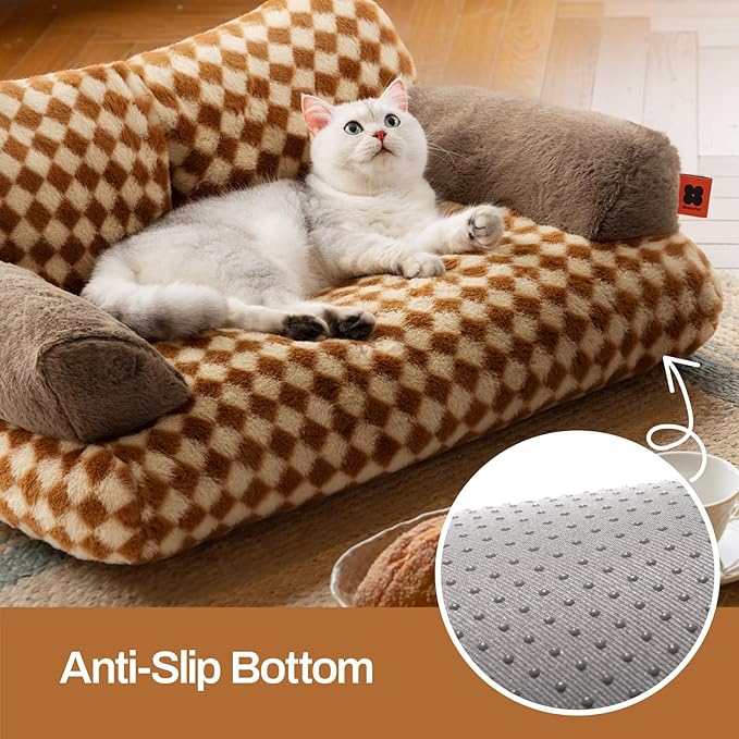 MEWOOFUN Cat Bed for Indoor Cats, Washable Dog Beds for Small Medium Dogs & Cats, Fluffy Cat Couch with Non-Slip Bottom, 26×19×13 Inch (Brown, 26.0" L x 19.0" W x 13.0" Th)-Mewly Pet