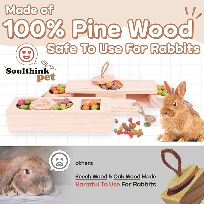 Interactive Wooden Pet Sniff n' Snack Rabbit Chew Toys - Chinchilla & Rabbit Enrichment Toys for Boredom (2 Set)-Mewly Pet