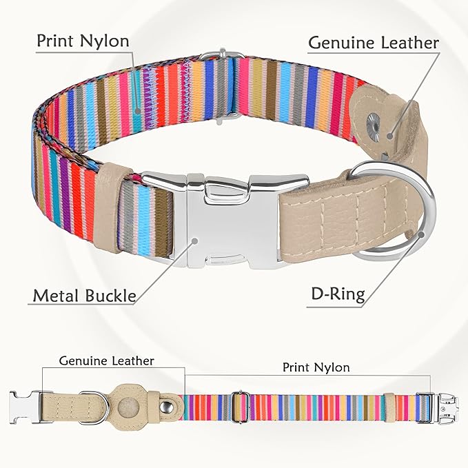 AirTag Dog Collar for Small Medium Large Breed - Adjustable Cute Pattern Dog Collar with Airtag Holder - Soft Leather Tracker GPS Apple Air Tag Pet Collars (X-Small, 9"-12" Neck Fit, Serape)-Mewly Pet