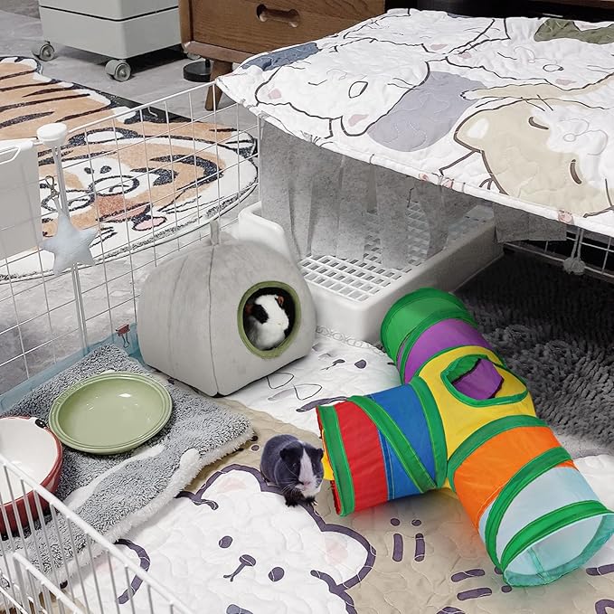 Rypet Guinea Pig Tunnel 3 Way Collapsible Small Pet Tunnels and Tubes with Interactive Ball for Baby Rabbit Ferret Hamster Chinchilla Hedgehog Hiding and Resting-Mewly Pet
