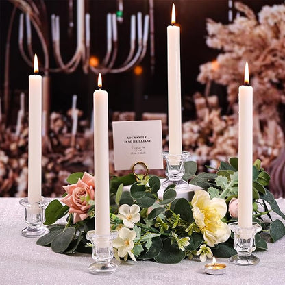 Candlestick Holders Bulk, 12 Pcs Glass Candle Holders Set Clear, Crystal Taper Candle Holder for Wedding, Table Centerpiece, Home Decoration
