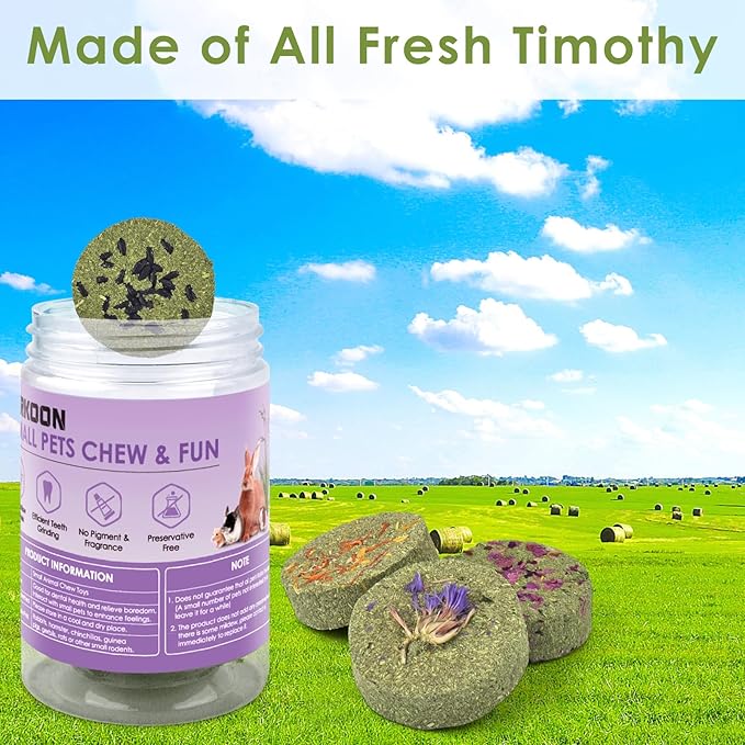 ERKOON Treats Rabbit Toys, 100% Edible Premium Timothy Hay Chew A Blocks for Rabbits, Chinchilla Treats, Chew Toys for Teeth Guinea Pigs and Mice-Mewly Pet