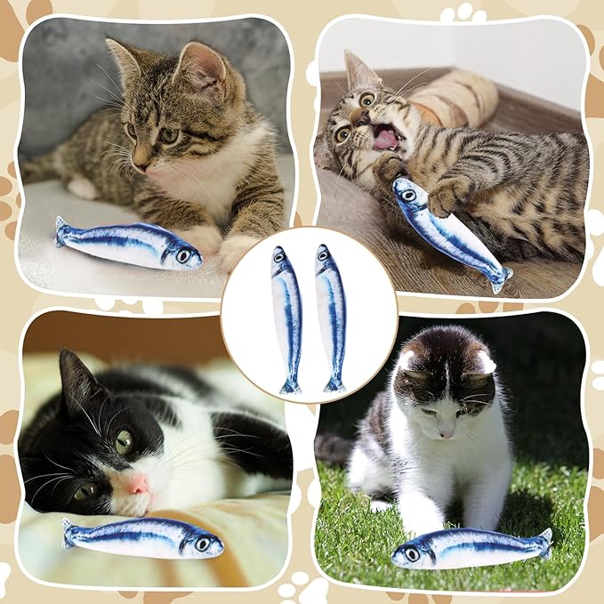 Catnip Saury Fish Toys,6pcs Cat Teething Chew Plush Toys for Pet Cat Lovers Relieve Stress Gifts Teething Chew Indoor Outdoor-Mewly Pet
