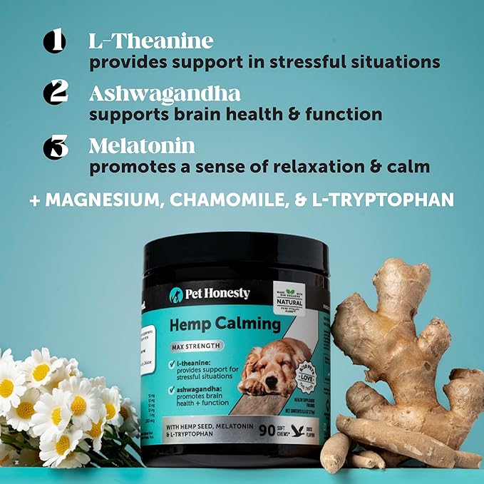 Natural Hemp Calming Chews for Dogs Maximum Strength - Hemp & Melatonin Dog Anxiety Relief - Calming Aid Supplement with Valerian Root - Stress, Separation & Thunder Support - (Duck 90 Ct)-Mewly Pet