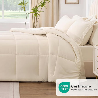 Love's cabin King Size Comforter Set Beige, 7 Pieces King Bed in a Bag, All Season Bedding Sets with 1 Comforter, 1 Flat Sheet, 1 Fitted Sheet, 2 Pillowcase and 2 Pillow Sham