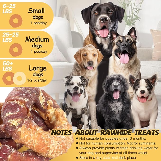 ASMPET Dog Treats Chews, Chicken & Duck Wrapped Rawhide Donuts Dental Care Chews for Small Medium Large Breed Aggressive Chewers (Pack of 4)-Mewly Pet