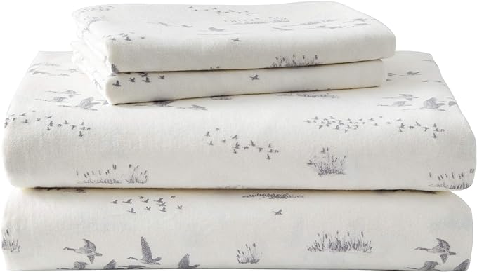 Eddie Bauer - Queen Sheet Set, Warm Breathable Cotton Flannel Bedding with Deep Pockets, Brushed for Extra Softness, Cozy Home Decor, Oeko-Tex Certified (Geese Meadow, Queen)