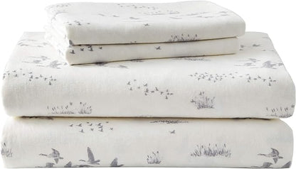 Eddie Bauer - Queen Sheet Set, Warm Breathable Cotton Flannel Bedding with Deep Pockets, Brushed for Extra Softness, Cozy Home Decor, Oeko-Tex Certified (Geese Meadow, Queen)