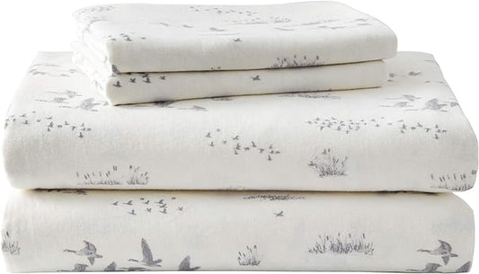 Eddie Bauer - Queen Sheet Set, Warm Breathable Cotton Flannel Bedding with Deep Pockets, Brushed for Extra Softness, Cozy Home Decor, Oeko-Tex Certified (Geese Meadow, Queen)
