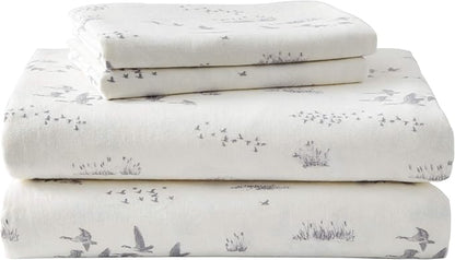 Eddie Bauer - Full Sheet Set, Warm Breathable Cotton Flannel Bedding with Deep Pockets, Brushed for Extra Softness, Cozy Home Decor, Oeko-Tex Certified (Geese Meadows, Full)