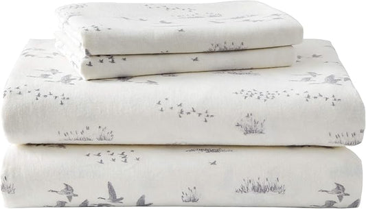 Eddie Bauer - Full Sheet Set, Warm Breathable Cotton Flannel Bedding with Deep Pockets, Brushed for Extra Softness, Cozy Home Decor, Oeko-Tex Certified (Geese Meadows, Full)