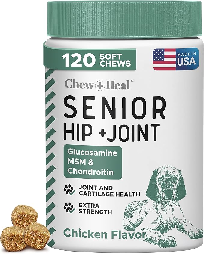 Glucosamine for Dogs Hip and Joint Supplement - 120 Soft Chews for Senior Dogs with Glucosamine, Chondroitin, MSM, Vitamin C, and Omegas - for Mobility, Cartilage, and Joint Health-Mewly Pet