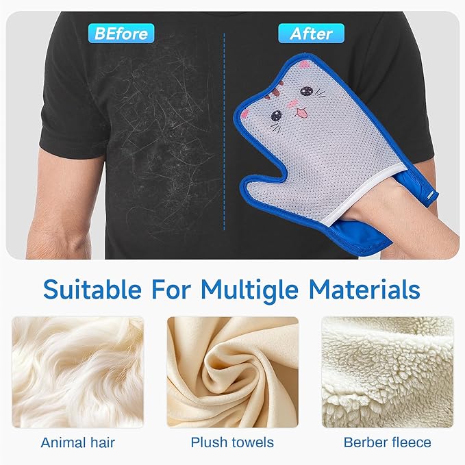 Haiou 4 Pcs Pet Hair Removal Gloves Washable, Magic Brush Reusable Grooming Gloves for Dogs, Cats on Furniture, Beds, Cars Quick Fur Remover Tool-Mewly Pet