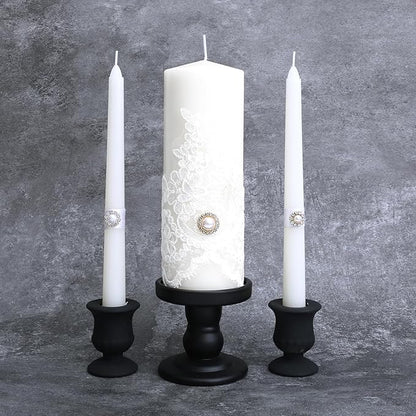 Black Unity Candle Holder - Glass Candle Holders for Pillar Candles Taper Candles, Glass Candlestick Holders Set of 3, Decorative Clear Glass Candlestick Holder for Wedding Church Centerpiece