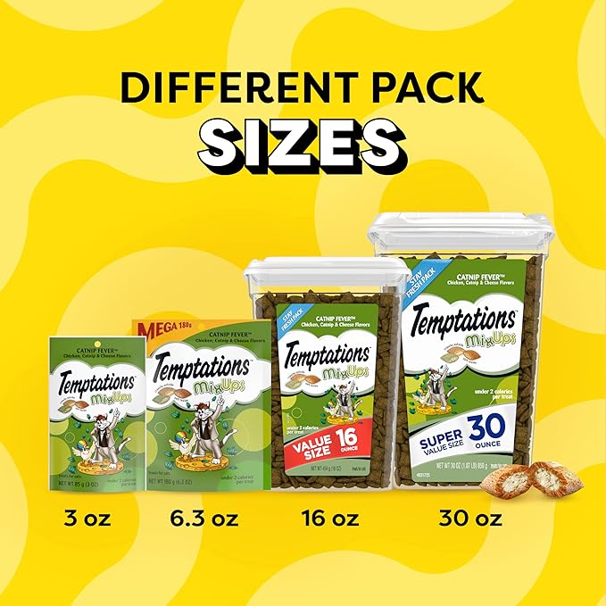 Temptations MixUps Catnip Fever Flavor Crunchy and Soft Cat Treats, 6.3 oz. Pouch (Pack of 10)-Mewly Pet