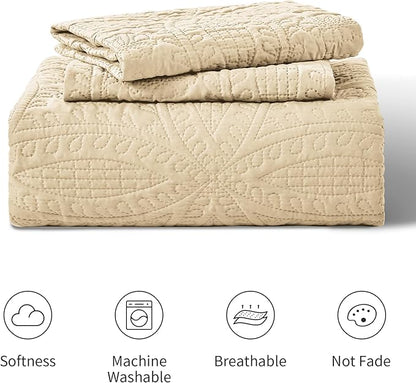 Love's cabin California King Size Quilt Bedding Set Camel Bedspreads - Cal King Summer Lightweight Bedspread Comforter - Coin Pattern Coverlet for All Season - 3 Pieces (1 Quilt, 2 Pillow Shams)