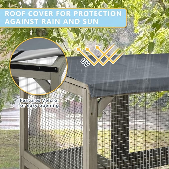 Catio Outdoor Cat Enclosure Large Window Cat House Walk in Kitty Cage with Multi-Level Platforms, Waterproof Roof for Mulitiple Cats (59" L x 29.5" W x 67.7" H)-Mewly Pet