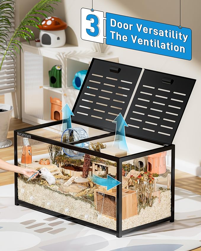 BUCATSTATE Hamster Cage Metal 3.0 - Chewproof Large Rat Cage Stackable with Top Access Easy Assemble 47L x 23.6W x 25.5H Inches Dwarf Syrian Hamster Tank for Gerbil Mouse (7.75 ft², Black)-Mewly Pet