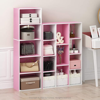 Furinno LUDER Book Shelf, 11-Cube Bookshelf, Reversible Bookcase, 9.4" x 29.1" x 41.7", for Living Room, Bedroom, Home Office, White/Pink