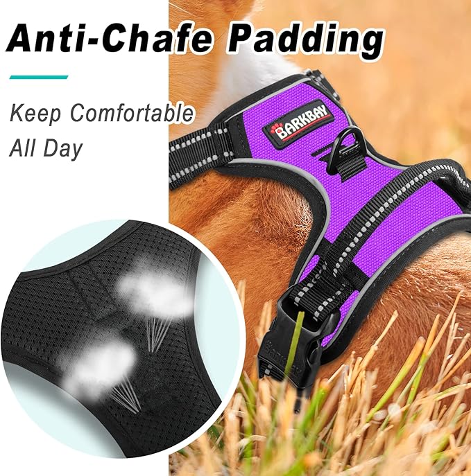 BARKBAY No Pull Dog Harness Large Step in Reflective Dog Harness with Front Clip and Easy Control Handle for Walking Training Running(Purple,XL)-Mewly Pet